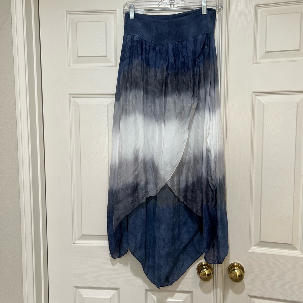 Made In Italy Women Sz M Silky‎ Dip Dye Palazzo Wrap Pants Stretchy Waist￼ Boho